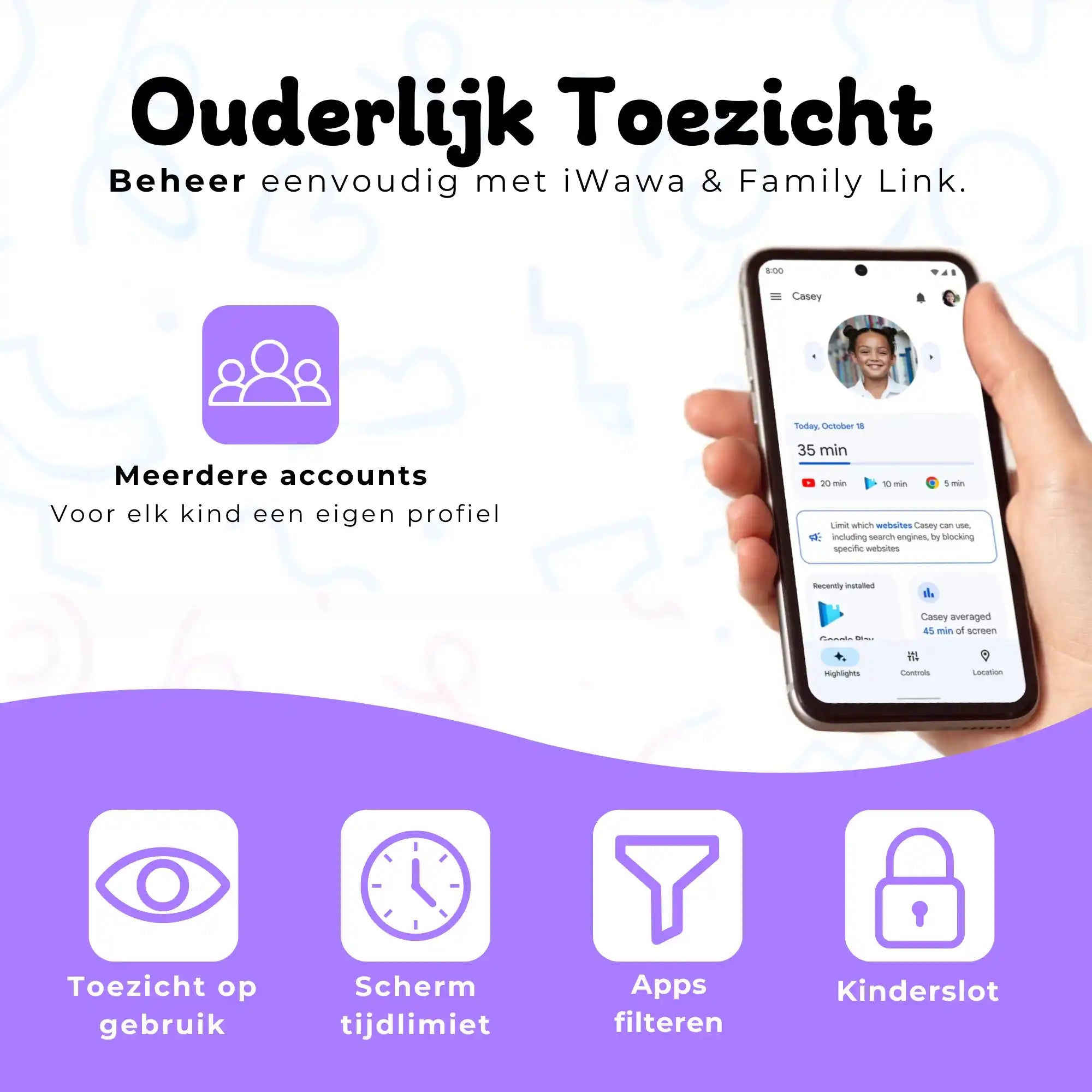 Bosstony kids tablet paars fidget ouderlijk toezicht schermlimiet appfilter kinderslot